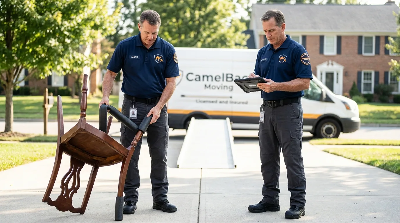 Movers inspecting furniture for damage prevention before loading in Thomasville, AL